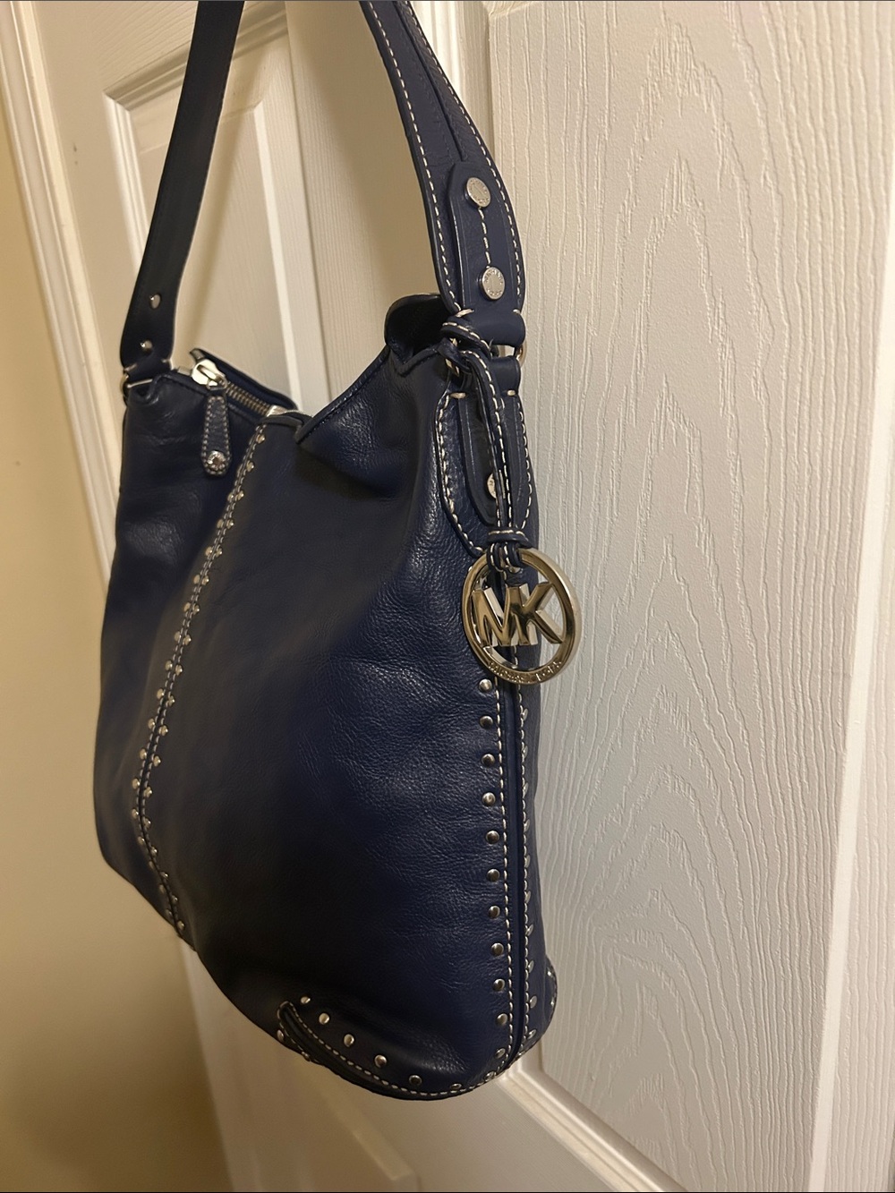 Michael Kors Navy Leather Stud-Trim Hobo - Picture 2 of 10